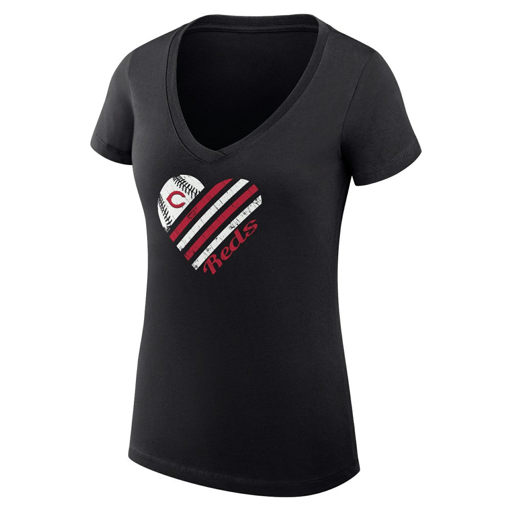 Cincinnati Reds G-III 4Her by Carl Banks Women's Super-Slim Fit Lightweight Heart V-Neck T-Shirt | MLB Discount