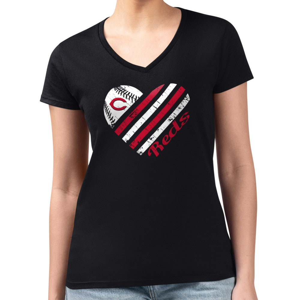 Cincinnati Reds G-III 4Her by Carl Banks Women's Super-Slim Fit Lightweight Heart V-Neck T-Shirt | MLB Discount