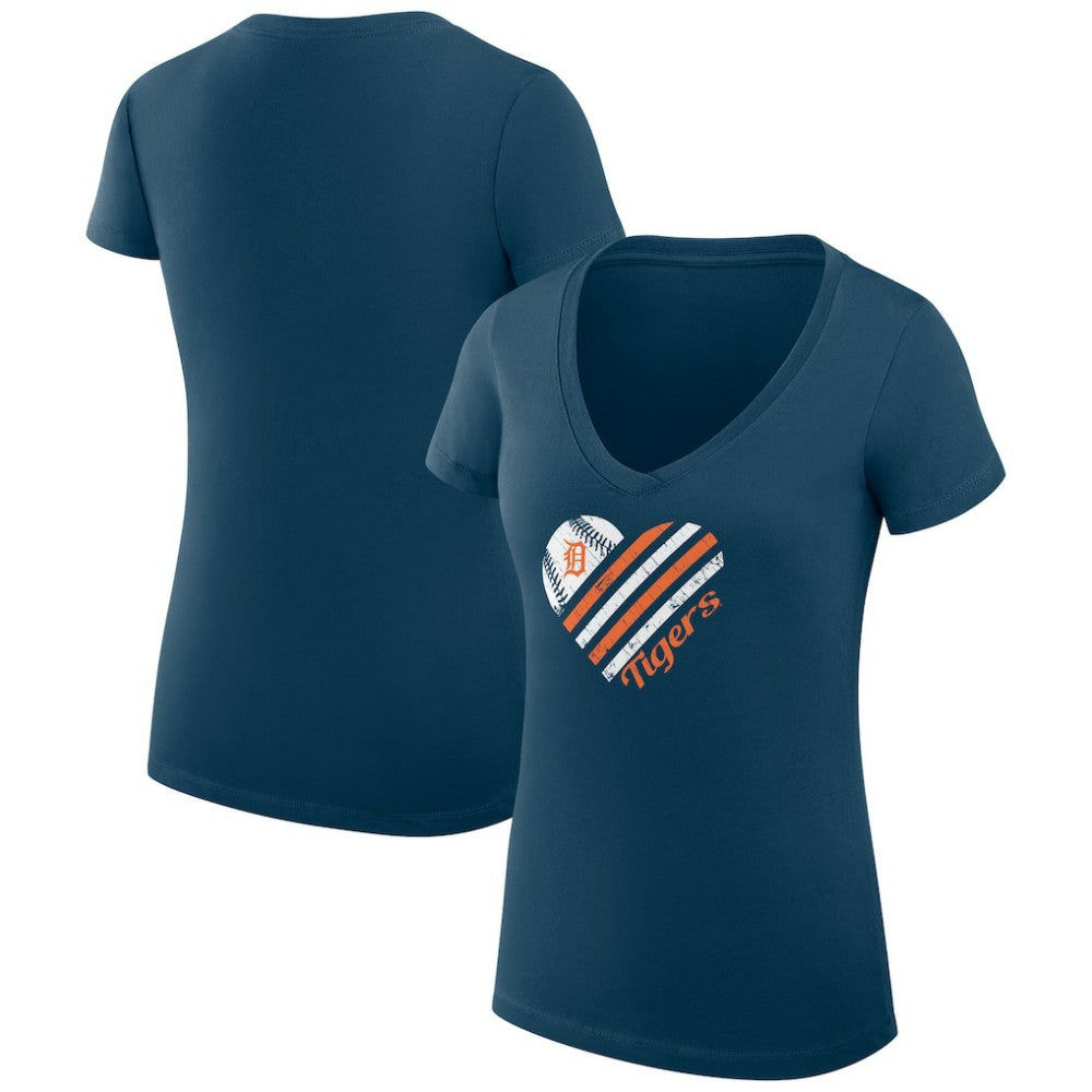 Detroit Tigers G-III 4Her by Carl Banks Women's Super-Slim Fit Lightweight Heart V-Neck T-Shirt | MLB New