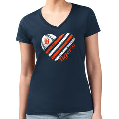 Detroit Tigers G-III 4Her by Carl Banks Women's Super-Slim Fit Lightweight Heart V-Neck T-Shirt | MLB New