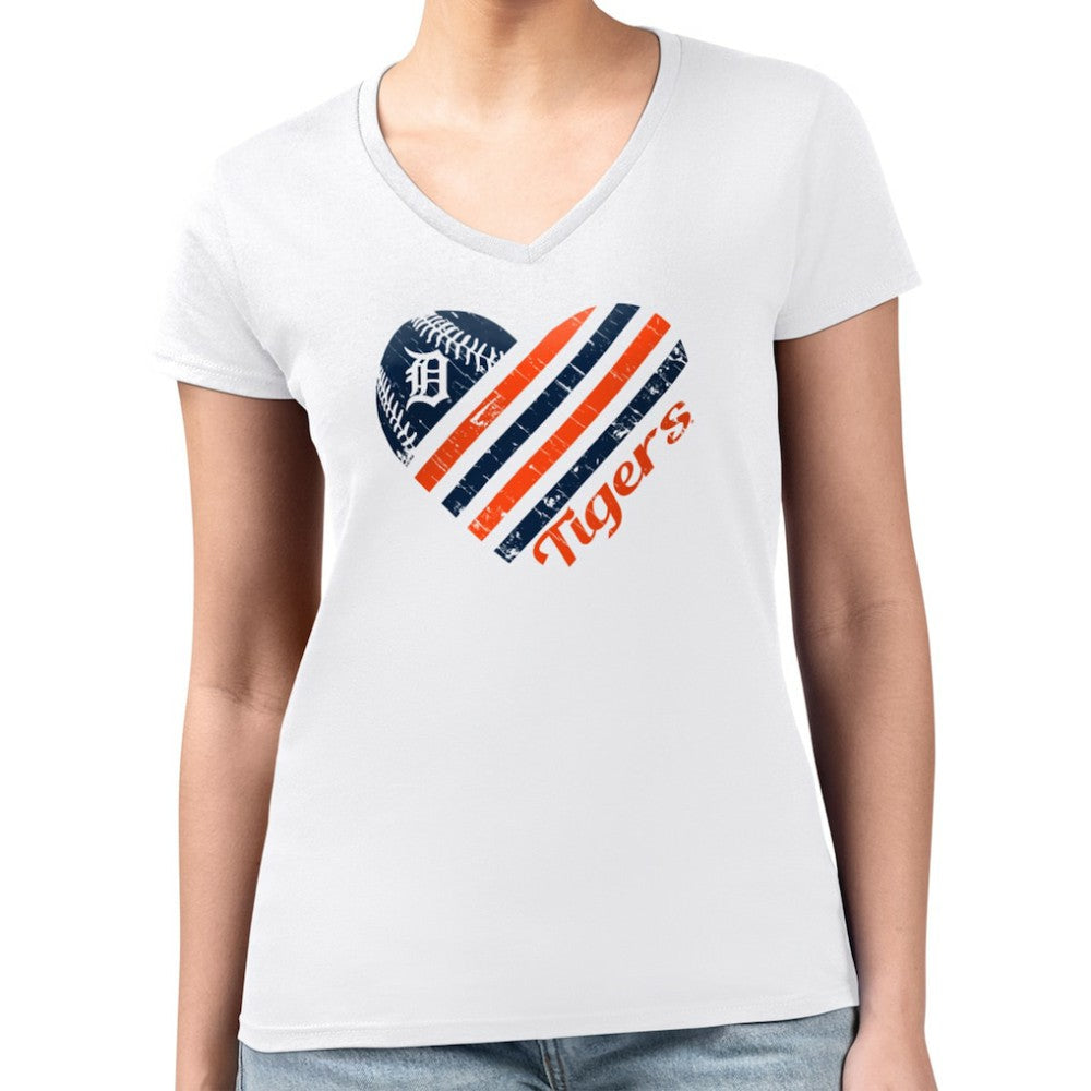 Detroit Tigers G-III 4Her by Carl Banks Women's Super-Slim Fit Lightweight Heart V-Neck T-Shirt | MLB Discount