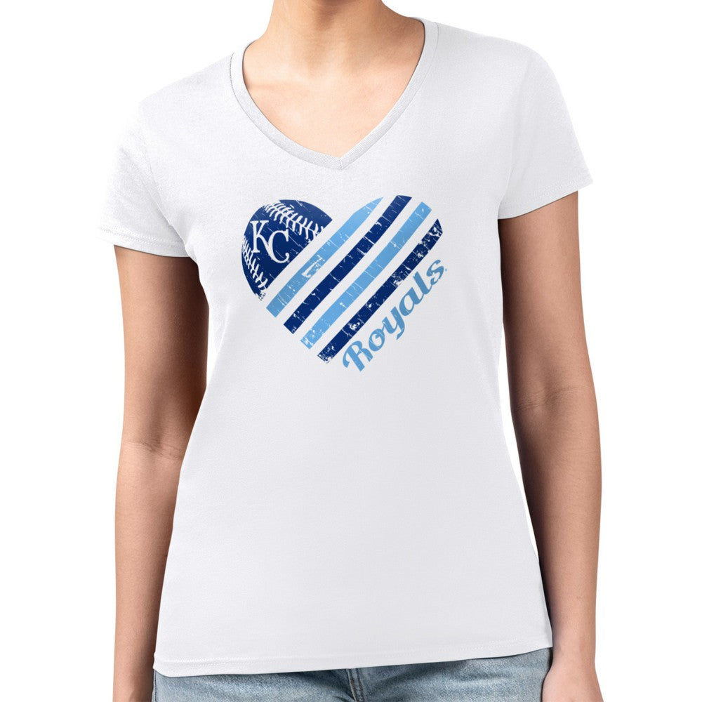 Kansas City Royals G-III 4Her by Carl Banks Women's Super-Slim Fit Lightweight Heart V-Neck T-Shirt | MLB Outlet