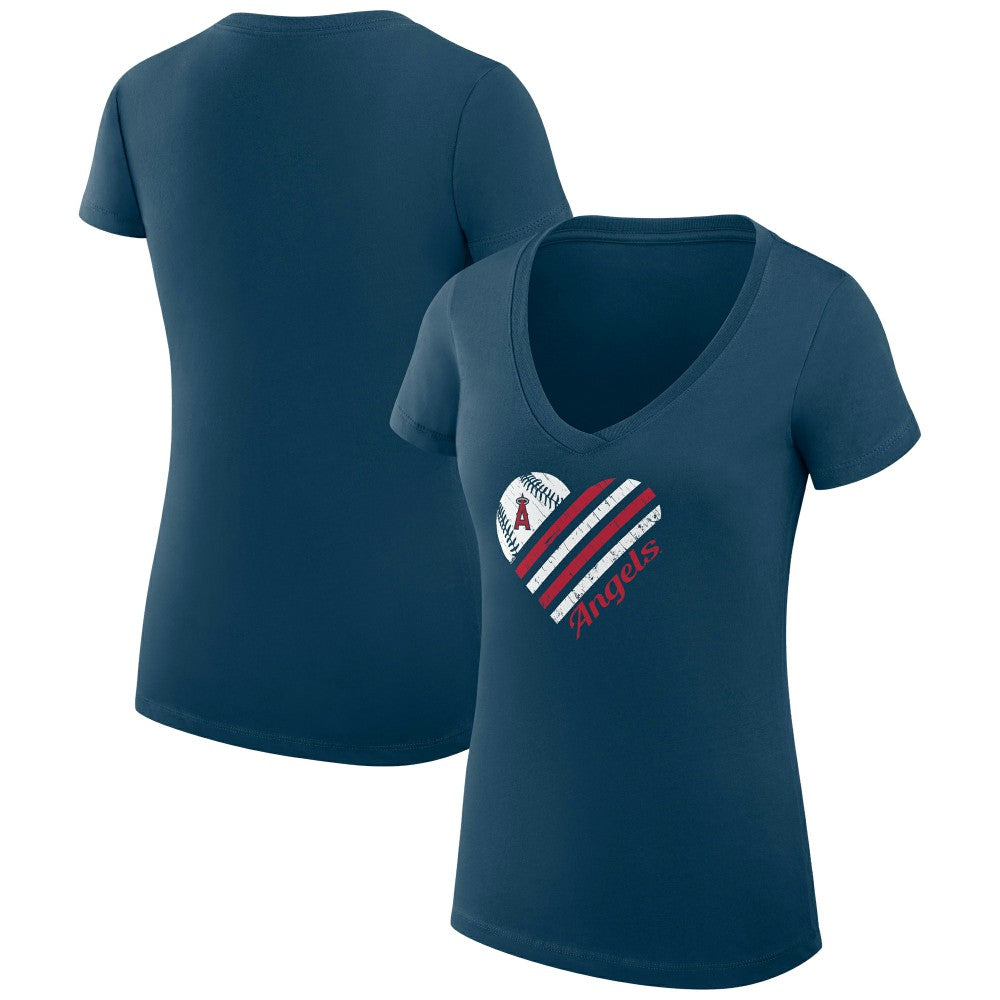 Los Angeles Angels G-III 4Her by Carl Banks Women's Super-Slim Fit Lightweight Heart V-Neck T-Shirt | MLB New