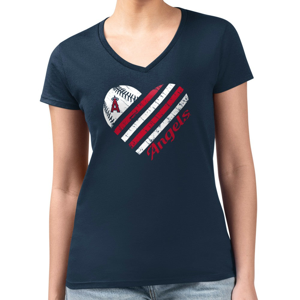 Los Angeles Angels G-III 4Her by Carl Banks Women's Super-Slim Fit Lightweight Heart V-Neck T-Shirt | MLB New