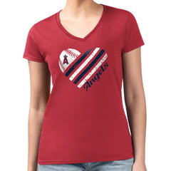 Los Angeles Angels G-III 4Her by Carl Banks Women's Super-Slim Fit Lightweight Heart V-Neck T-Shirt | MLB Online