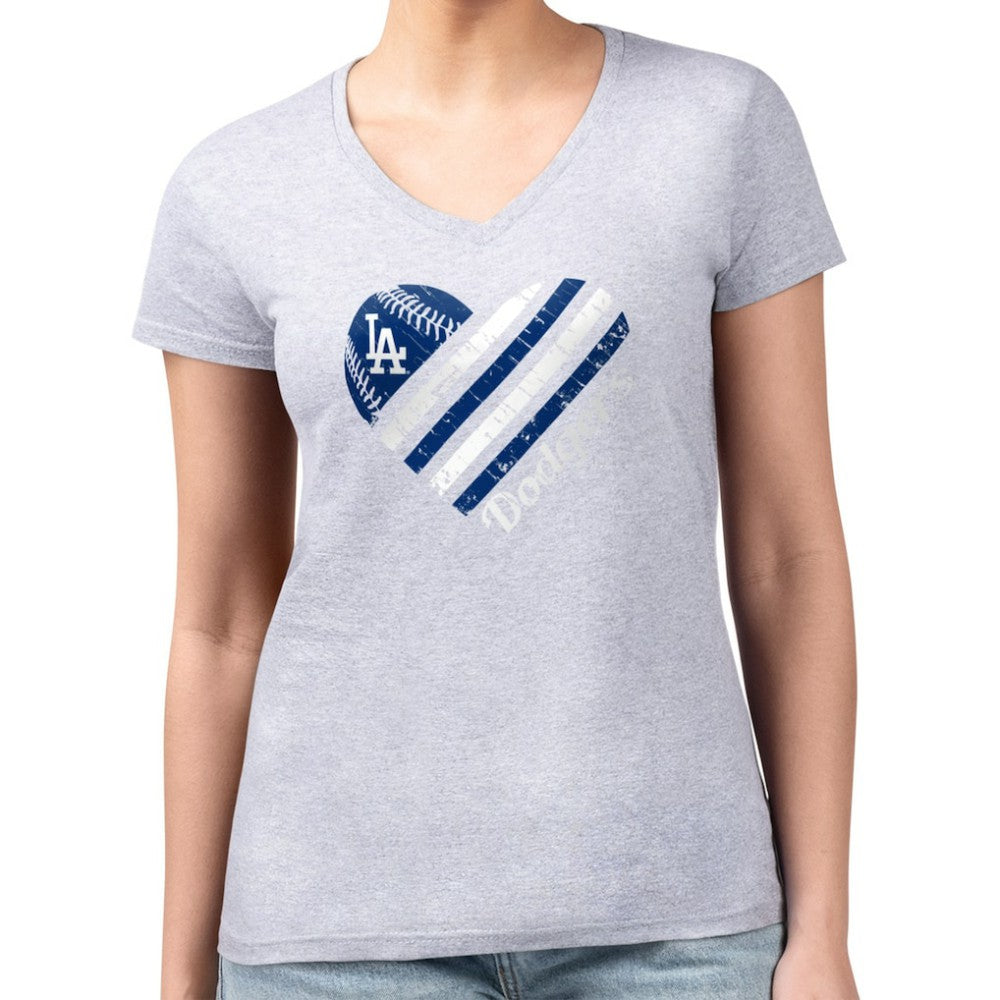 Los Angeles Dodgers G-III 4Her by Carl Banks Women's Super-Slim Fit Lightweight Heart V-Neck T-Shirt | MLB Near me