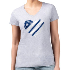 Los Angeles Dodgers G-III 4Her by Carl Banks Women's Super-Slim Fit Lightweight Heart V-Neck T-Shirt | MLB Near me
