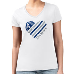 Los Angeles Dodgers G-III 4Her by Carl Banks Women's Super-Slim Fit Lightweight Heart V-Neck T-Shirt | MLB Discount