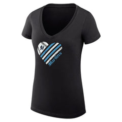 Miami Marlins G-III 4Her by Carl Banks Women's Super-Slim Fit Lightweight Heart V-Neck T-Shirt | MLB Shop