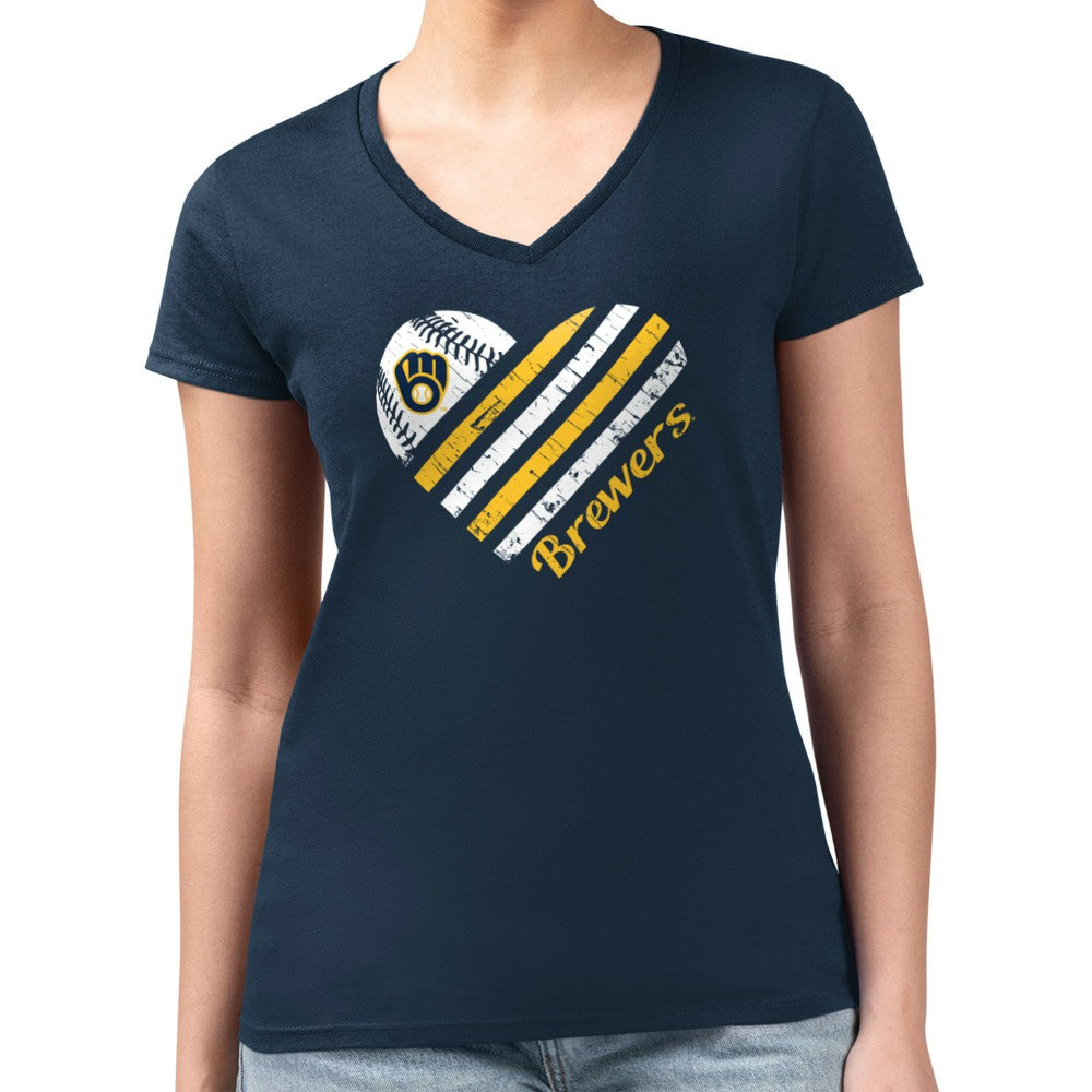 Milwaukee Brewers G-III 4Her by Carl Banks Women's Super-Slim Fit Lightweight Heart V-Neck T-Shirt | MLB Near me