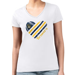 Milwaukee Brewers G-III 4Her by Carl Banks Women's Super-Slim Fit Lightweight Heart V-Neck T-Shirt | MLB Online