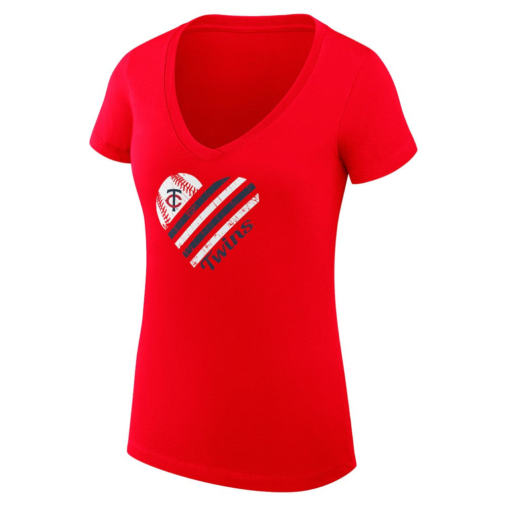 Minnesota Twins G-III 4Her by Carl Banks Women's Super-Slim Fit Lightweight Heart V-Neck T-Shirt | MLB Online