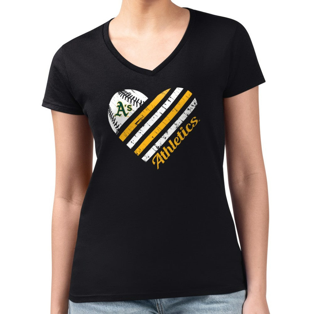 Athletics G-III 4Her by Carl Banks Women's Super-Slim Fit Lightweight Heart V-Neck T-Shirt | MLB Shop