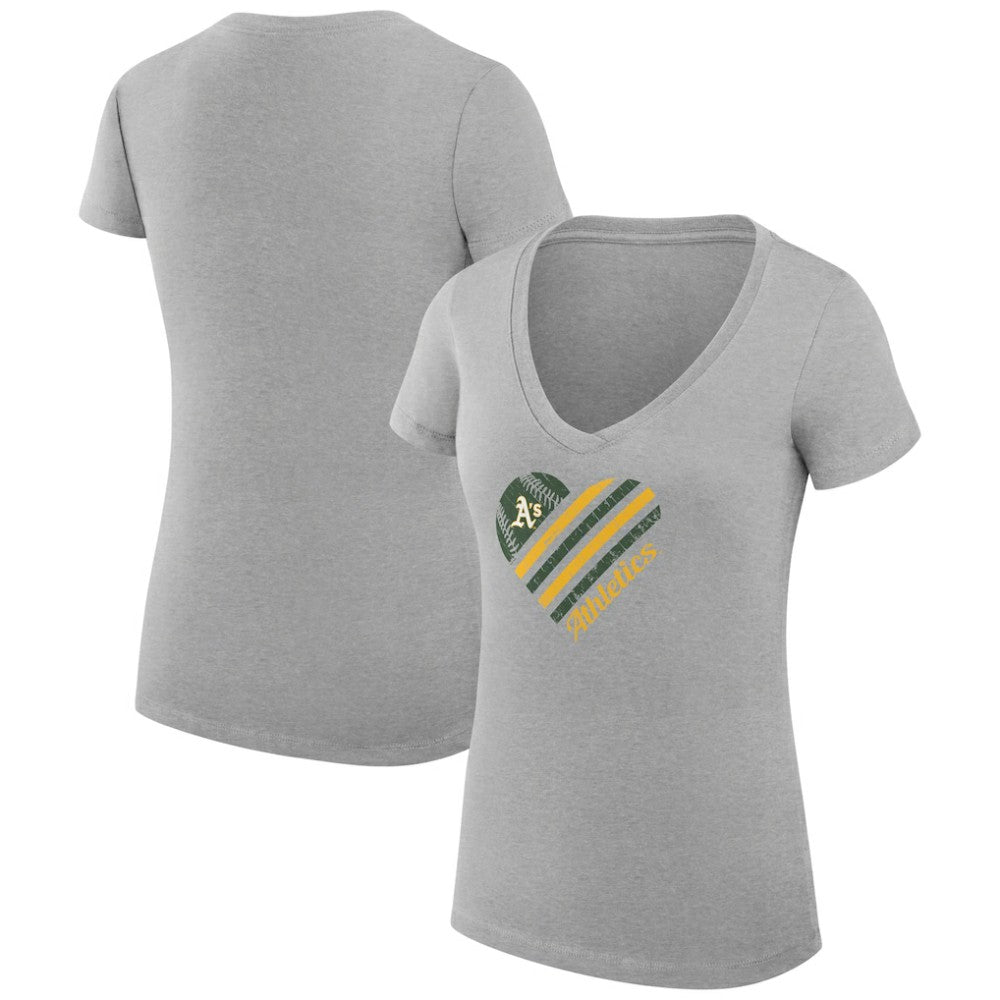 Athletics G-III 4Her by Carl Banks Women's Super-Slim Fit Lightweight Heart V-Neck T-Shirt | MLB For sale