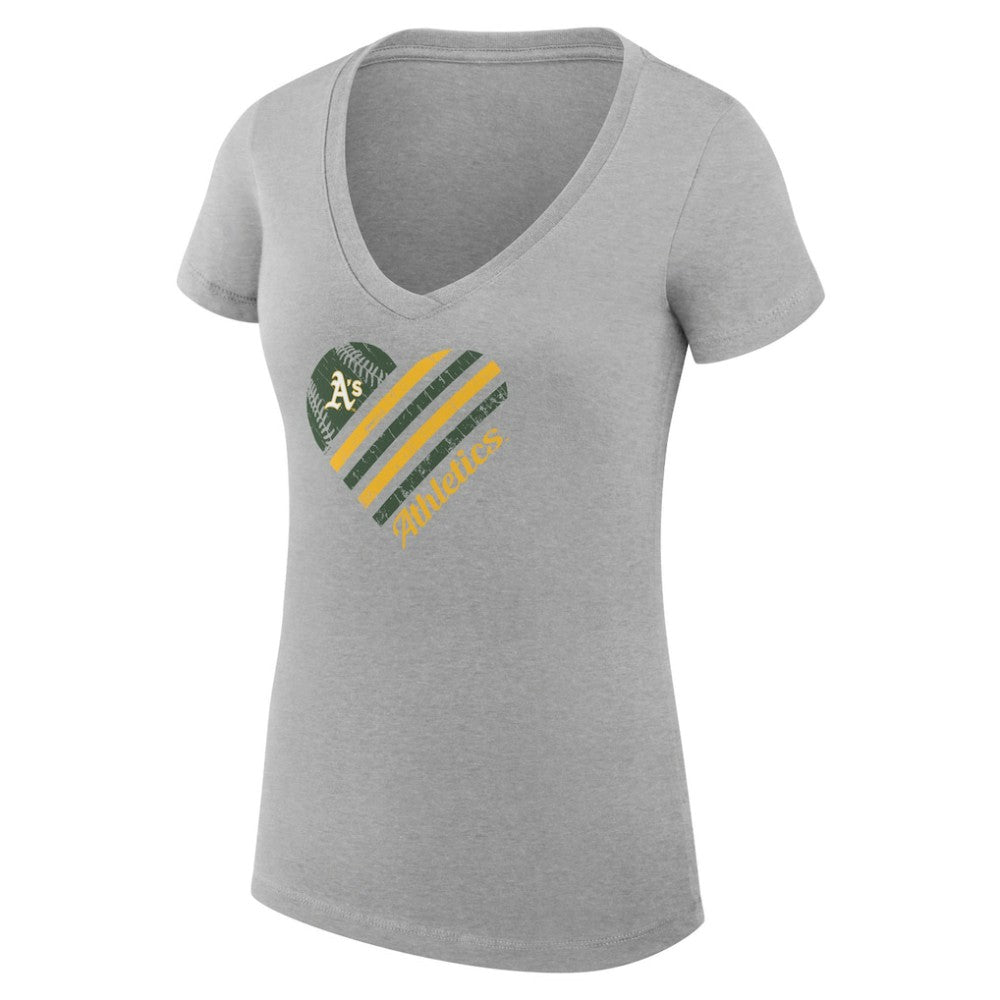 Athletics G-III 4Her by Carl Banks Women's Super-Slim Fit Lightweight Heart V-Neck T-Shirt | MLB For sale