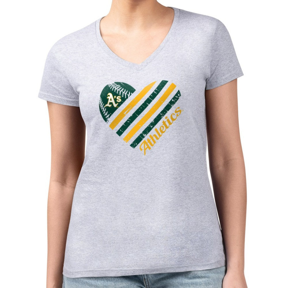 Athletics G-III 4Her by Carl Banks Women's Super-Slim Fit Lightweight Heart V-Neck T-Shirt | MLB For sale