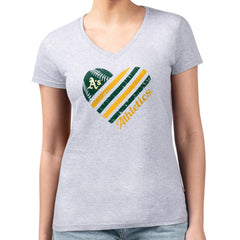 Athletics G-III 4Her by Carl Banks Women's Super-Slim Fit Lightweight Heart V-Neck T-Shirt | MLB For sale