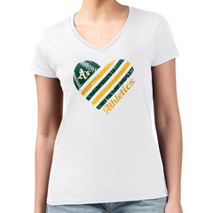 Athletics G-III 4Her by Carl Banks Women's Super-Slim Fit Lightweight Heart V-Neck T-Shirt | MLB Near me