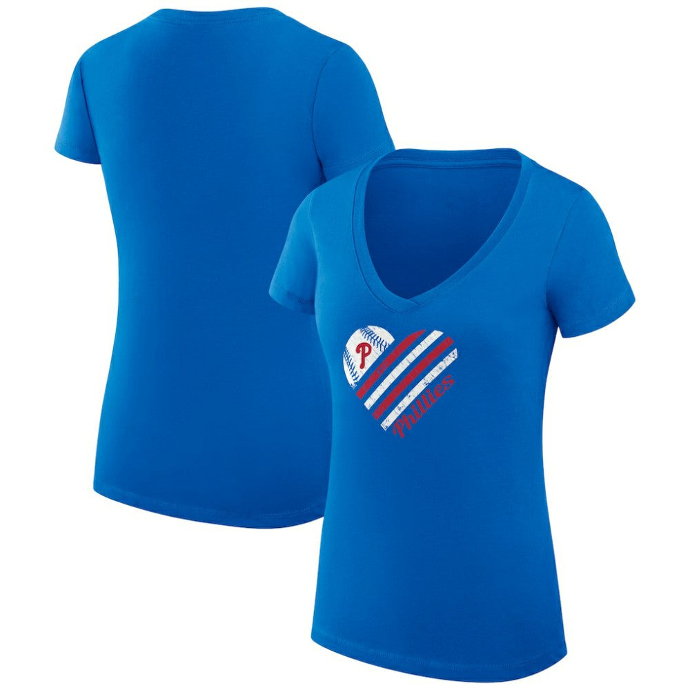 Philadelphia Phillies G-III 4Her by Carl Banks Women's Super-Slim Fit Lightweight Heart V-Neck T-Shirt | MLB Shop