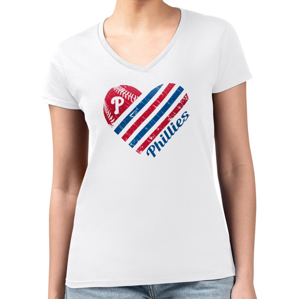 Philadelphia Phillies G-III 4Her by Carl Banks Women's Super-Slim Fit Lightweight Heart V-Neck T-Shirt | MLB Near me