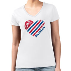 Philadelphia Phillies G-III 4Her by Carl Banks Women's Super-Slim Fit Lightweight Heart V-Neck T-Shirt | MLB Near me