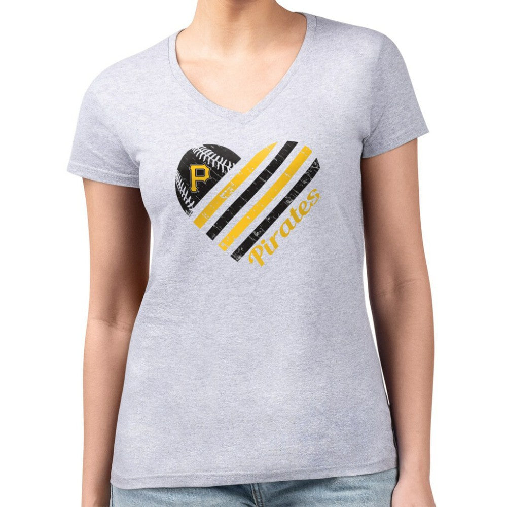 Pittsburgh Pirates G-III 4Her by Carl Banks Women's Super-Slim Fit Lightweight Heart V-Neck T-Shirt | MLB On Sale