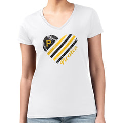 Pittsburgh Pirates G-III 4Her by Carl Banks Women's Super-Slim Fit Lightweight Heart V-Neck T-Shirt | MLB US