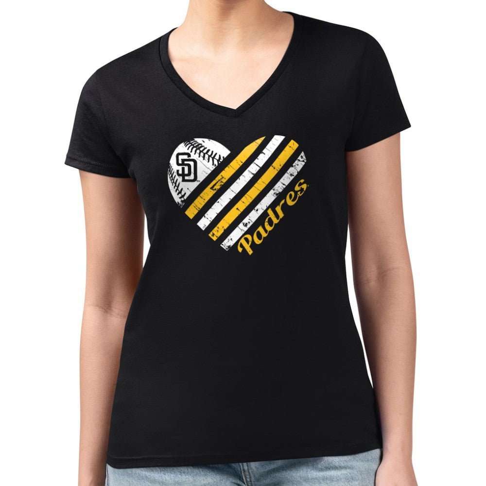 San Diego Padres G-III 4Her by Carl Banks Women's Super-Slim Fit Lightweight Heart V-Neck T-Shirt | MLB New