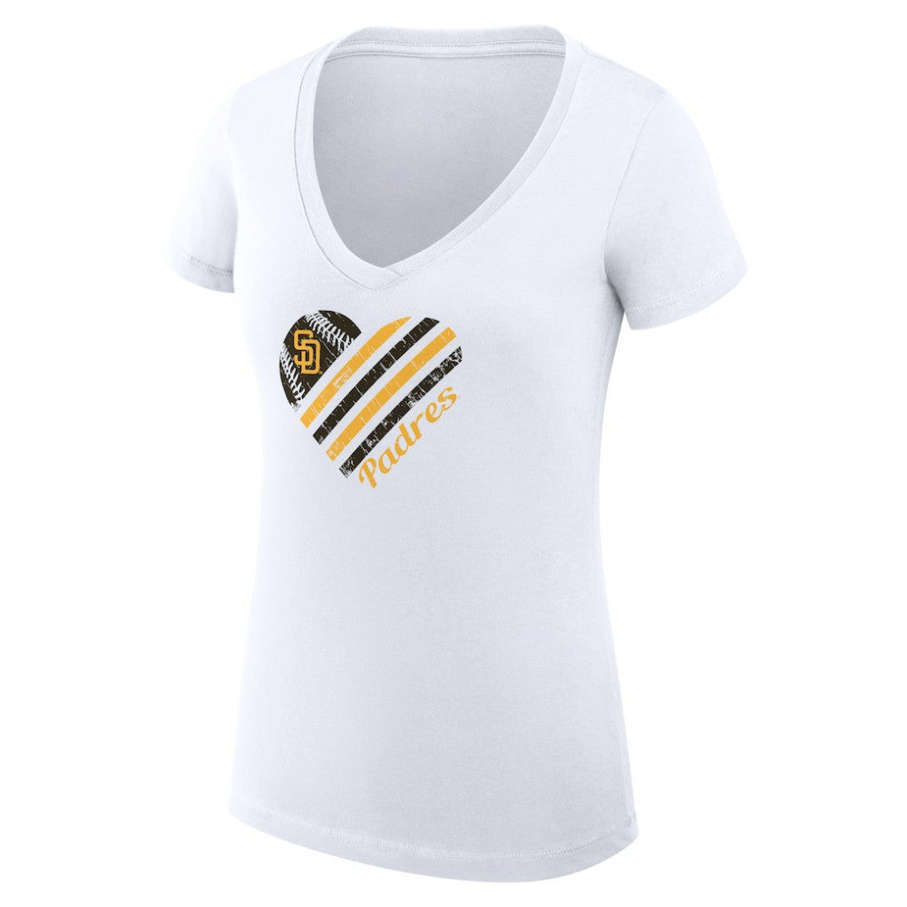 San Diego Padres G-III 4Her by Carl Banks Women's Super-Slim Fit Lightweight Heart V-Neck T-Shirt | MLB Shop