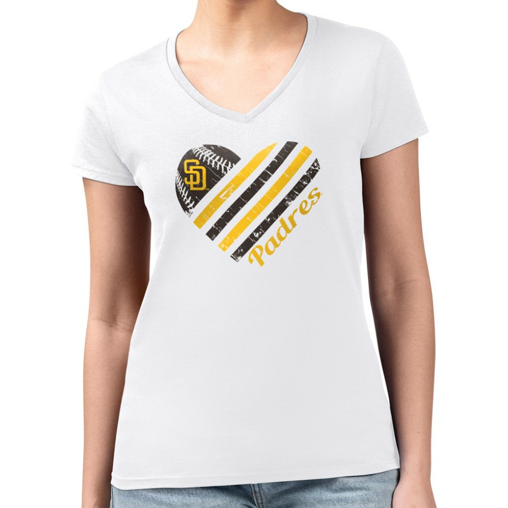 San Diego Padres G-III 4Her by Carl Banks Women's Super-Slim Fit Lightweight Heart V-Neck T-Shirt | MLB Shop
