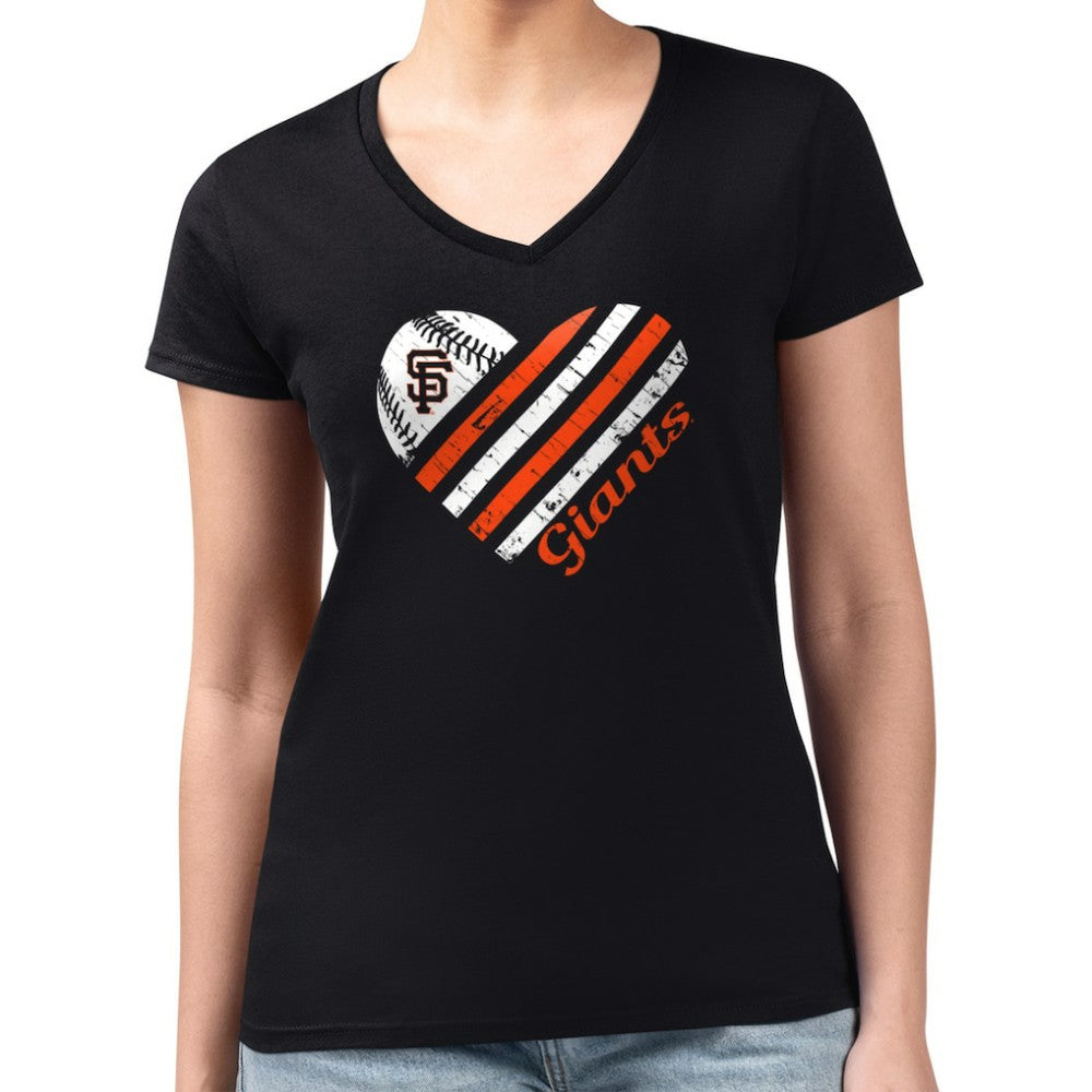 San Francisco Giants G-III 4Her by Carl Banks Women's Super-Slim Fit Lightweight Heart V-Neck T-Shirt | MLB New