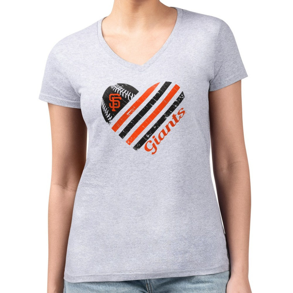 San Francisco Giants G-III 4Her by Carl Banks Women's Super-Slim Fit Lightweight Heart V-Neck T-Shirt | MLB Outlet