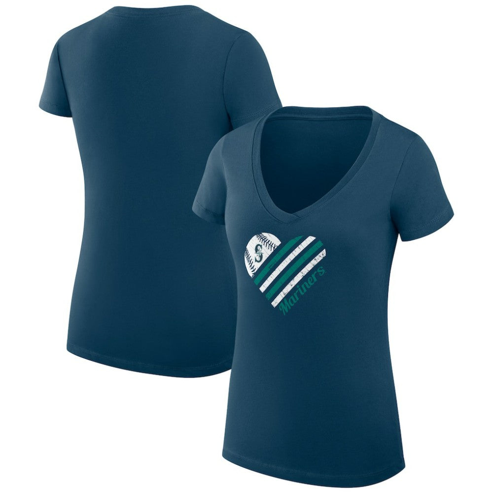 Seattle Mariners G-III 4Her by Carl Banks Women's Super-Slim Fit Lightweight Heart V-Neck T-Shirt | MLB For sale