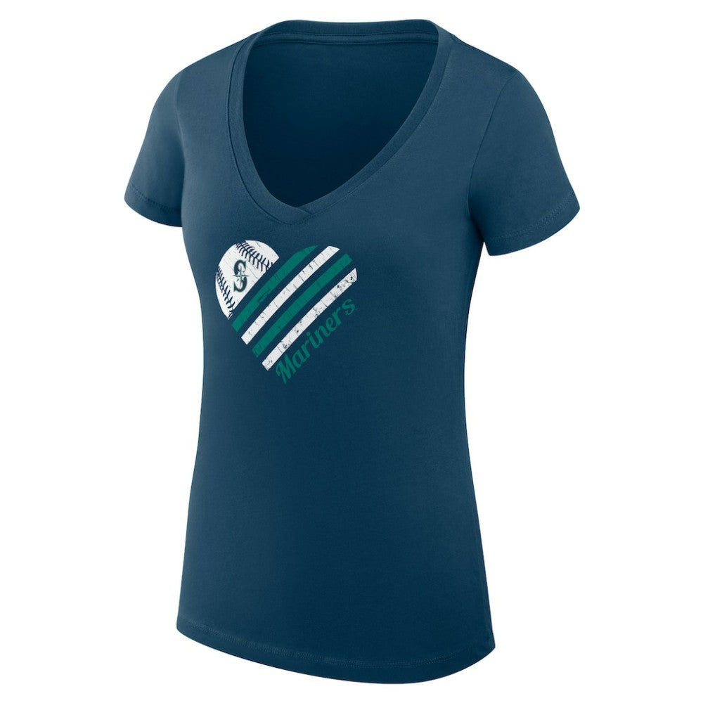 Seattle Mariners G-III 4Her by Carl Banks Women's Super-Slim Fit Lightweight Heart V-Neck T-Shirt | MLB For sale