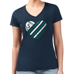 Seattle Mariners G-III 4Her by Carl Banks Women's Super-Slim Fit Lightweight Heart V-Neck T-Shirt | MLB For sale