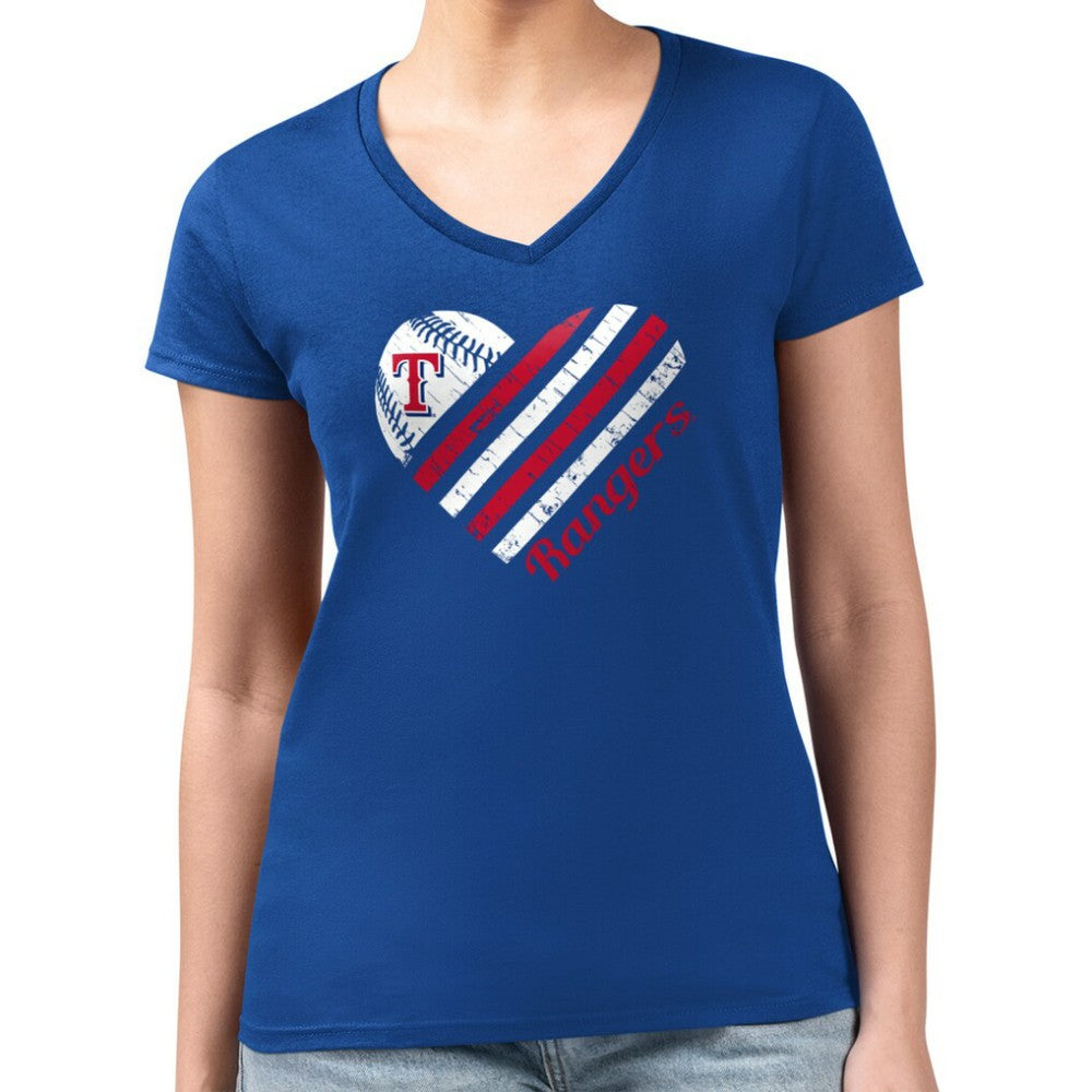 Texas Rangers G-III 4Her by Carl Banks Women's Super-Slim Fit Lightweight Heart V-Neck T-Shirt | MLB US