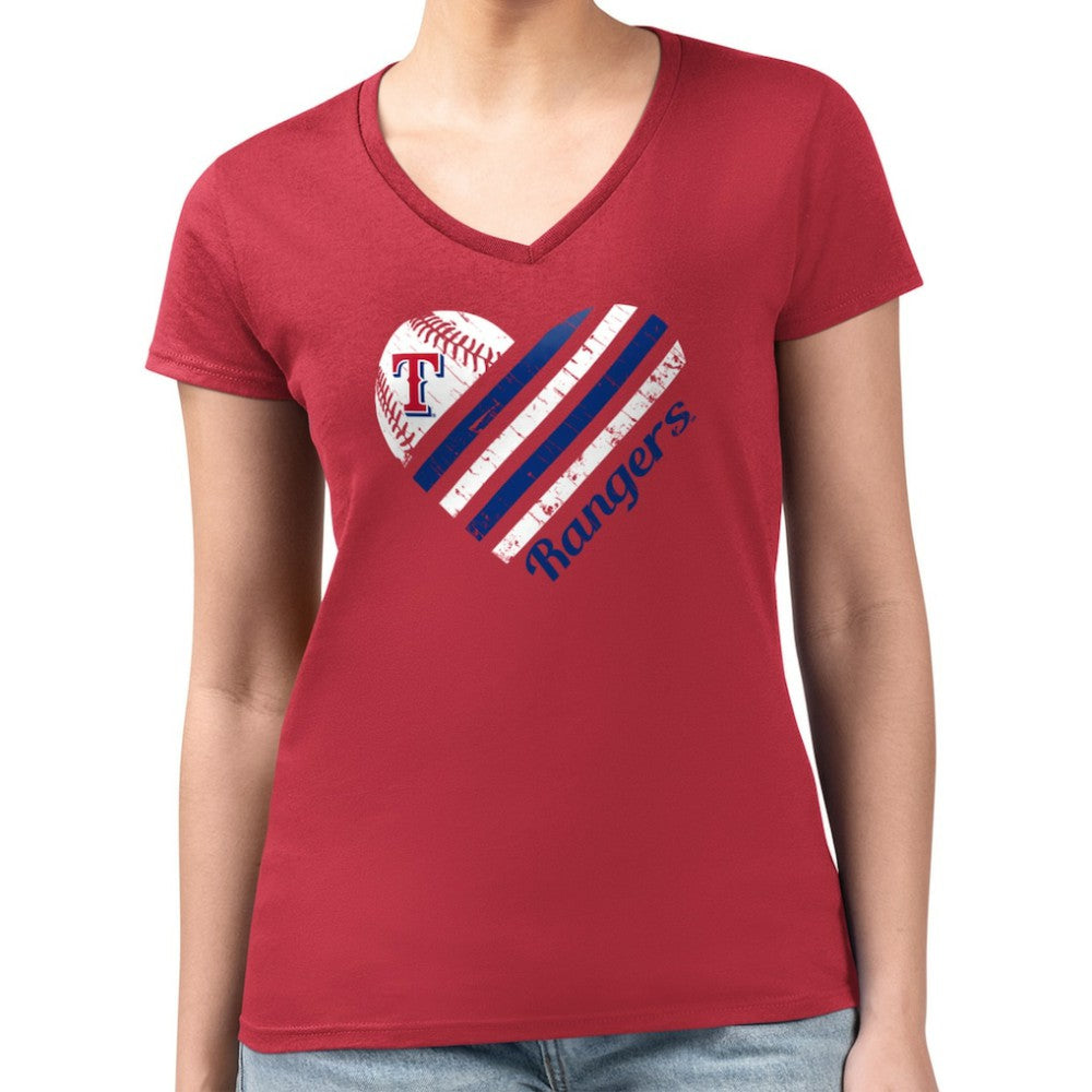Texas Rangers G-III 4Her by Carl Banks Women's Super-Slim Fit Lightweight Heart V-Neck T-Shirt | MLB Sale