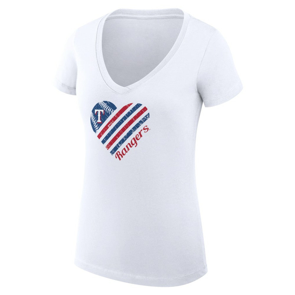 Texas Rangers G-III 4Her by Carl Banks Women's Super-Slim Fit Lightweight Heart V-Neck T-Shirt | MLB Discount