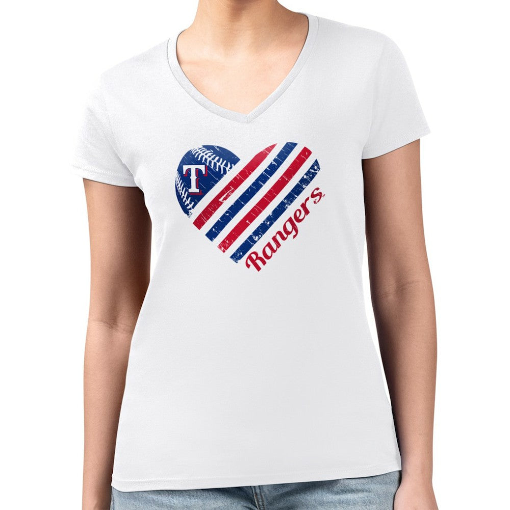 Texas Rangers G-III 4Her by Carl Banks Women's Super-Slim Fit Lightweight Heart V-Neck T-Shirt | MLB Discount