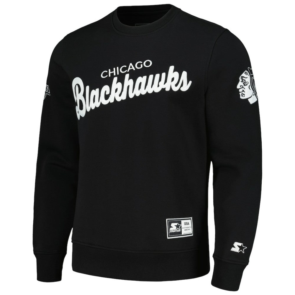 Chicago Blackhawks Starter x NHL Black Ice Cross Check Pullover Sweatshirt For Sale