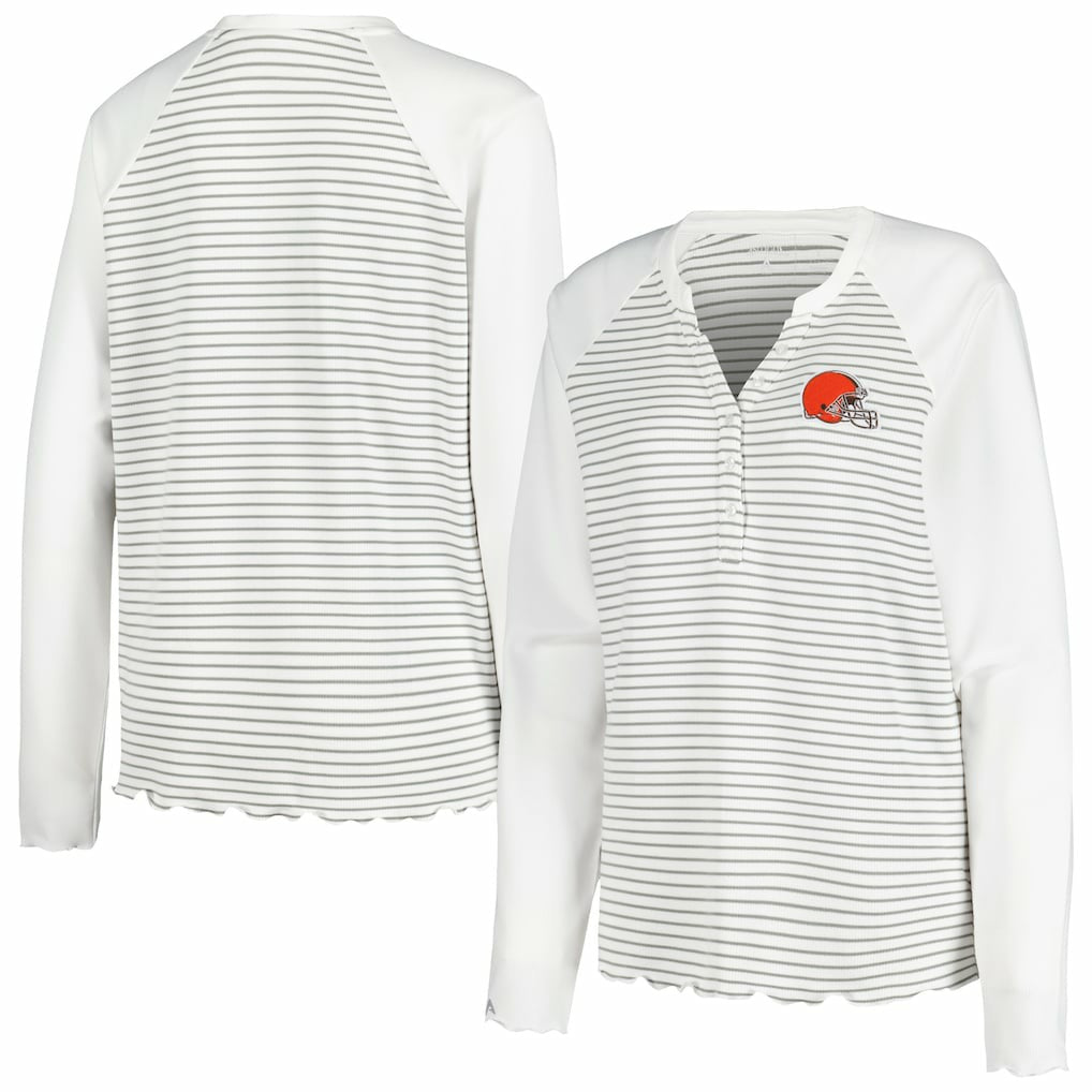 Cleveland Browns  Antigua Women's Maverick Waffle Henley Long Sleeve T-Shirt