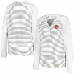 Cleveland Browns  Antigua Women's Maverick Waffle Henley Long Sleeve T-Shirt