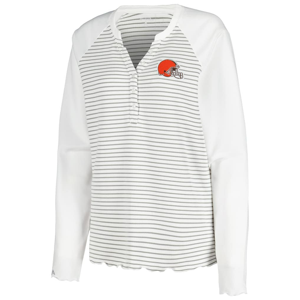 Cleveland Browns  Antigua Women's Maverick Waffle Henley Long Sleeve T-Shirt