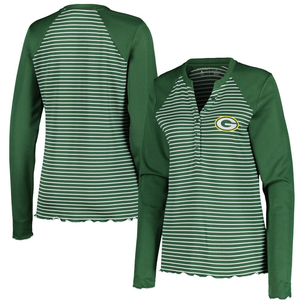 Green Bay Packers  Antigua Women's Maverick Waffle Henley Long Sleeve T-Shirt