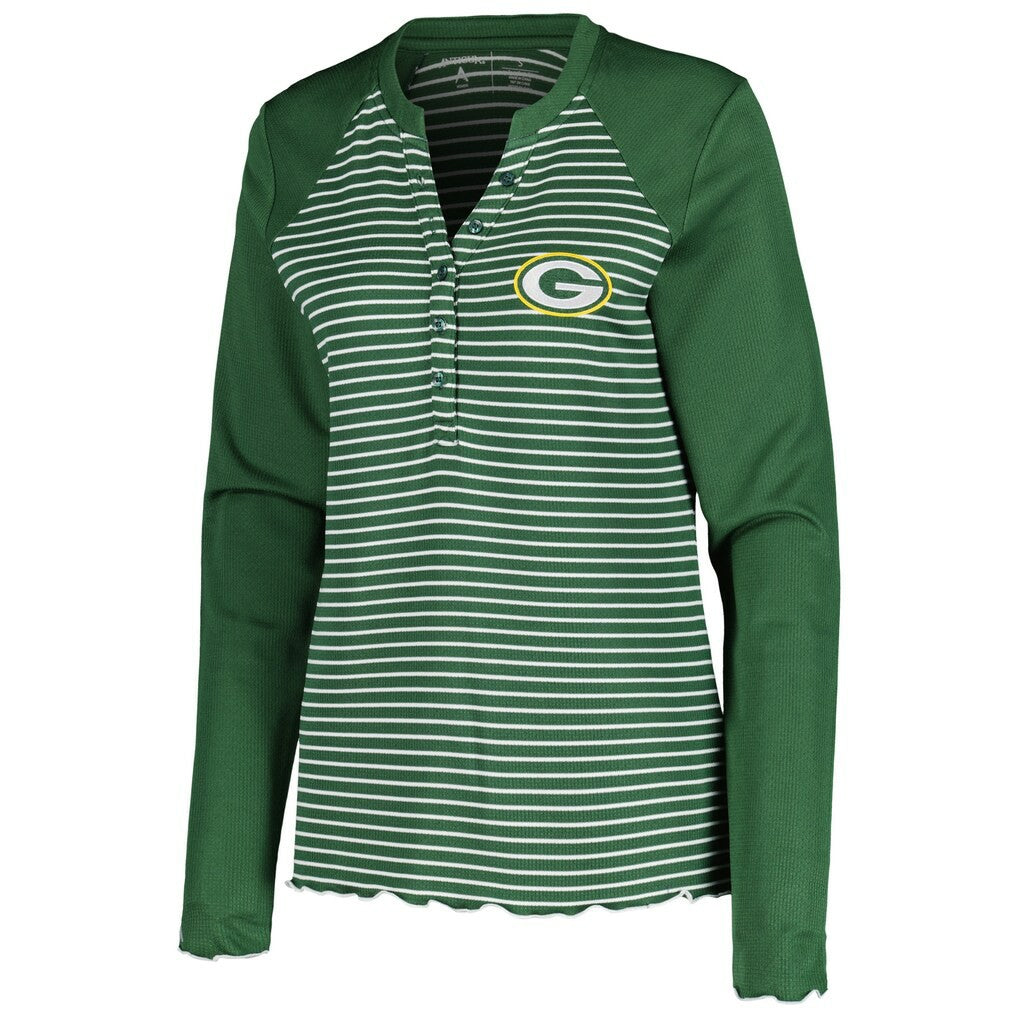 Green Bay Packers  Antigua Women's Maverick Waffle Henley Long Sleeve T-Shirt