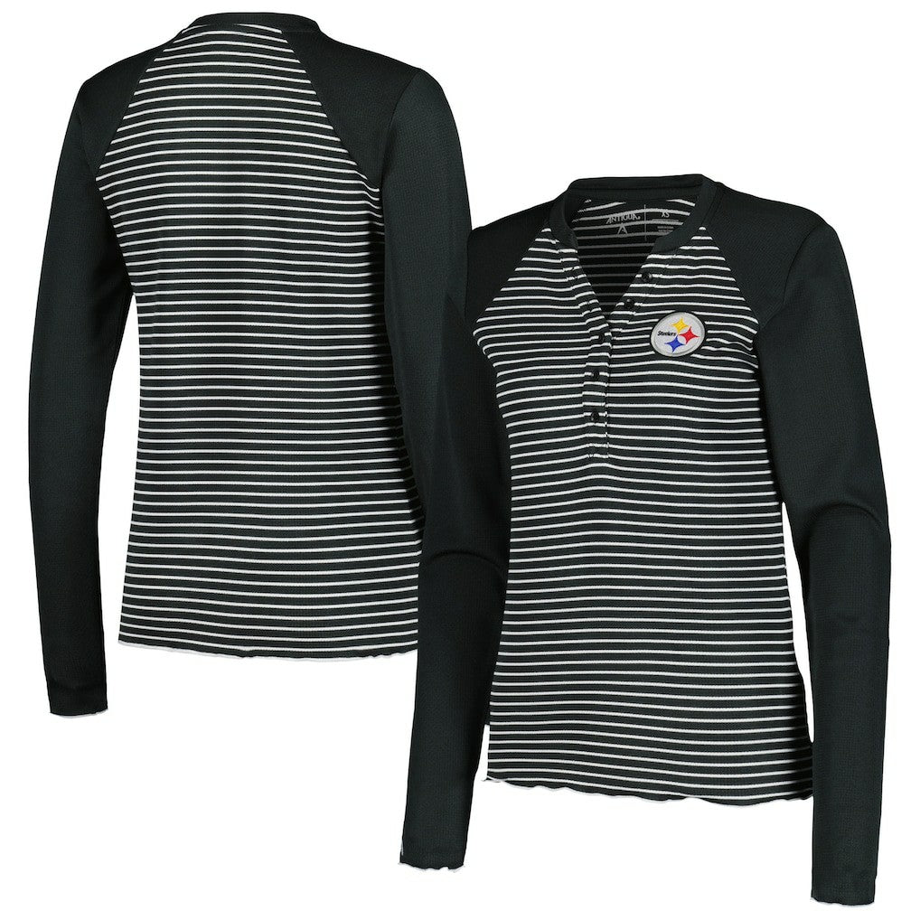Pittsburgh Steelers  Antigua Women's Maverick Waffle Henley Long Sleeve T-Shirt