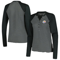 Pittsburgh Steelers  Antigua Women's Maverick Waffle Henley Long Sleeve T-Shirt