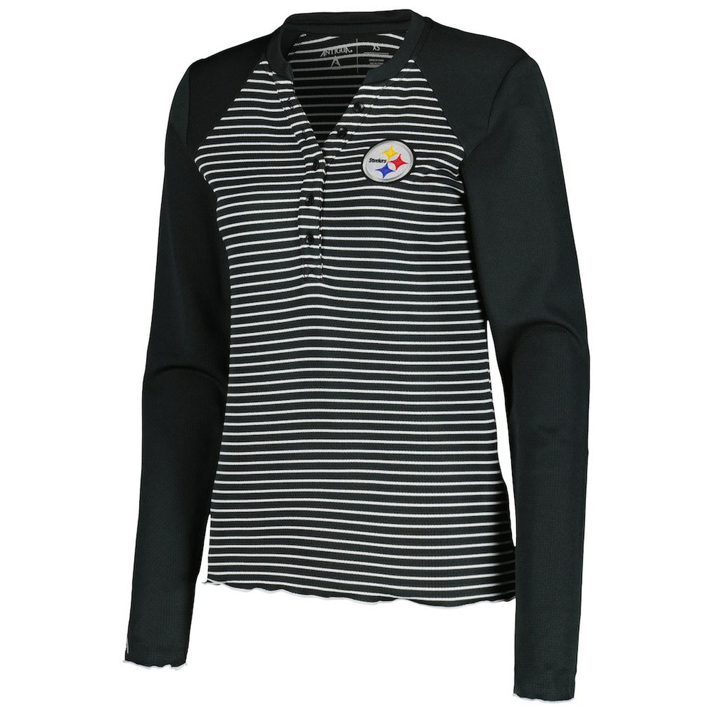 Pittsburgh Steelers  Antigua Women's Maverick Waffle Henley Long Sleeve T-Shirt