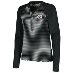 Pittsburgh Steelers  Antigua Women's Maverick Waffle Henley Long Sleeve T-Shirt