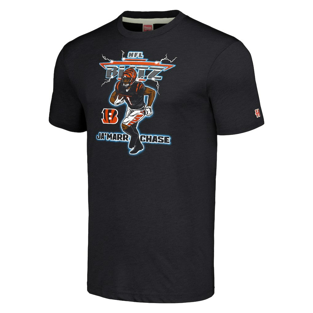 Cincinnati Bengals  Ja'Marr Chase  Homage Unisex NFL Blitz Player Tri-Blend T-Shirt